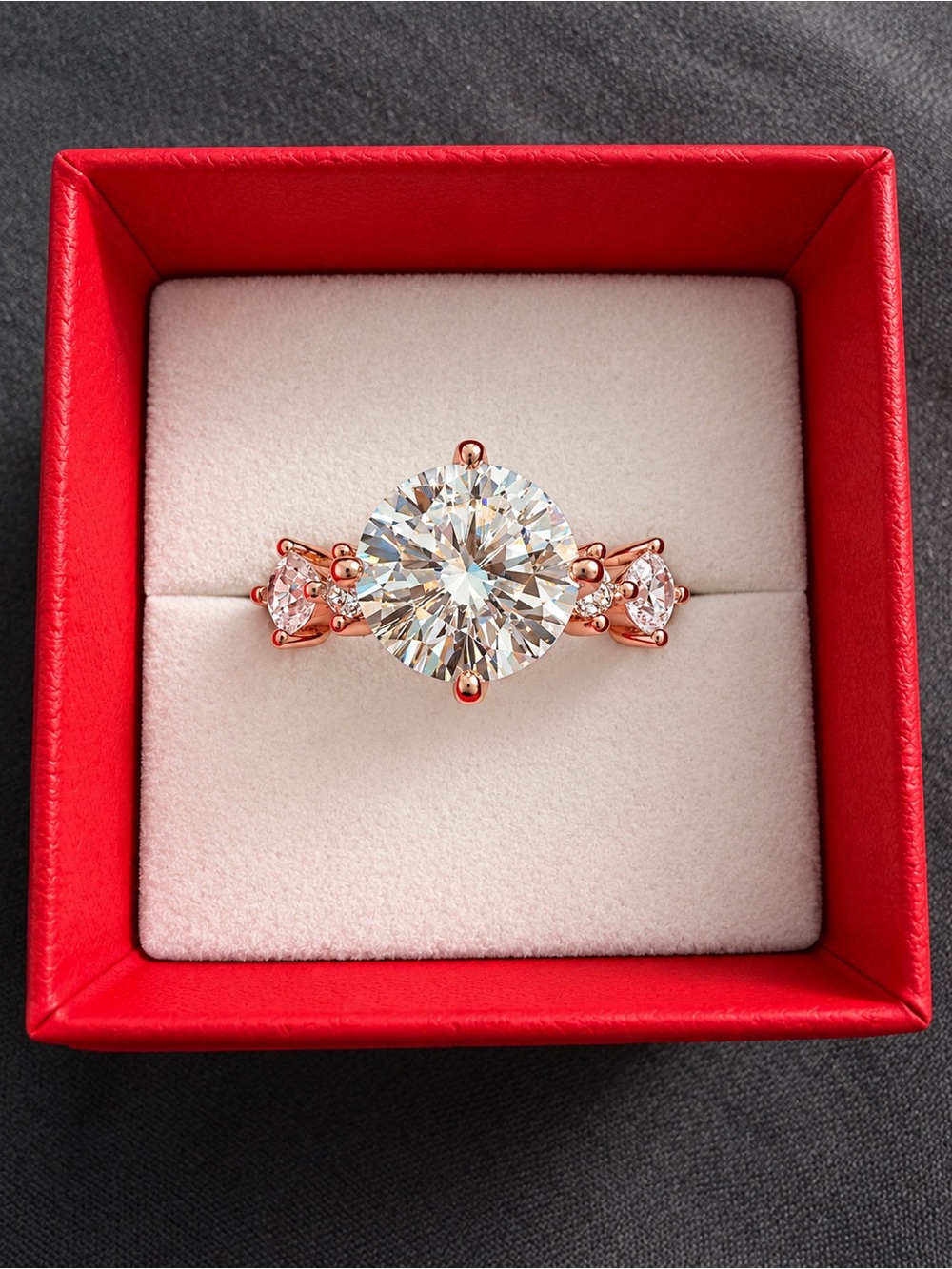3CT Moissanite Rose Gold Plated Adjustable Ring